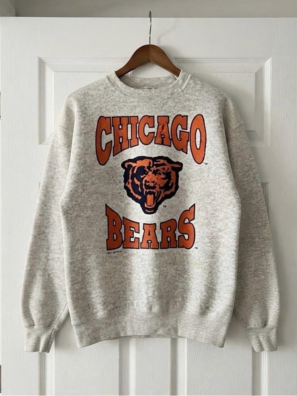 Vintage Gray Sweatshirt with Orange and Navy Chicago Bears Football Logo